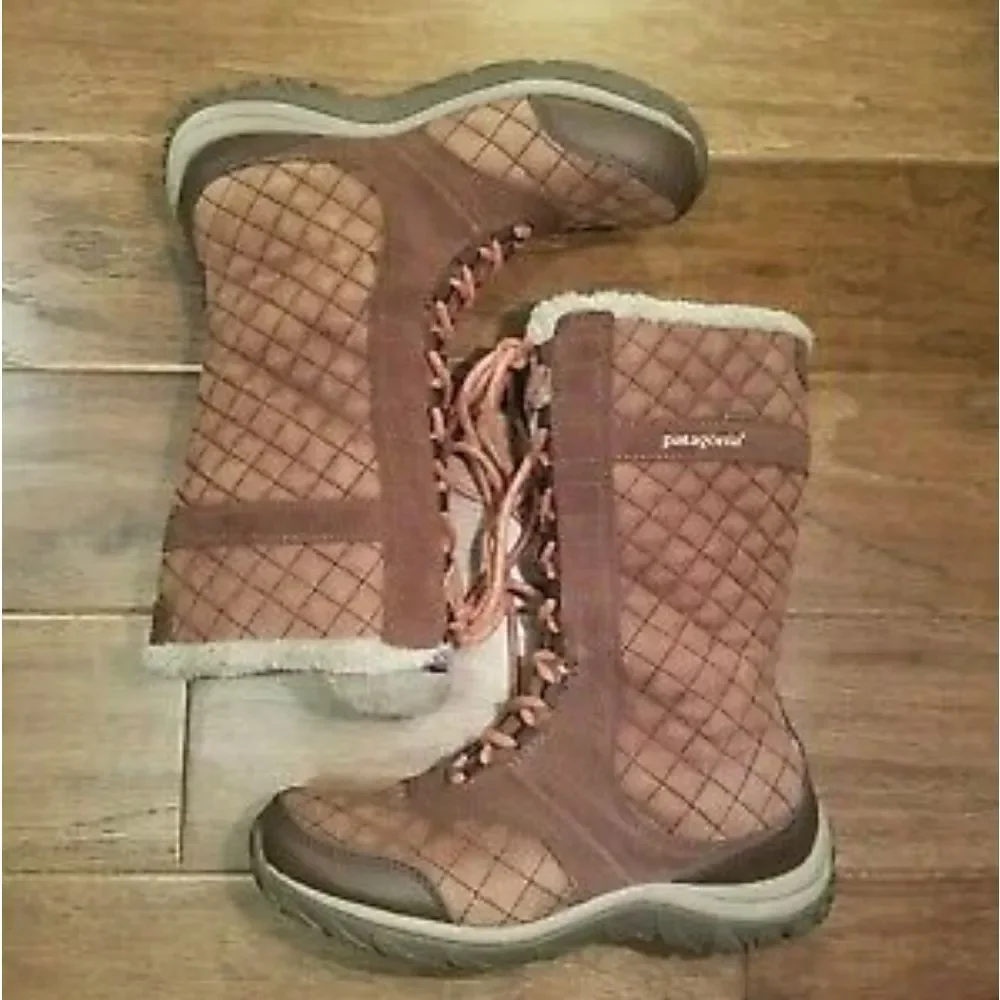 Patagonia Brown Quilted Leather Faux Fur Lined Snow‎ Boots Waterproof
